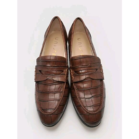 Unisa Shoes - Unisa Womens Unstaslia Rich Brown Crocodile Embossed Flats Size 7.5 M Loafers